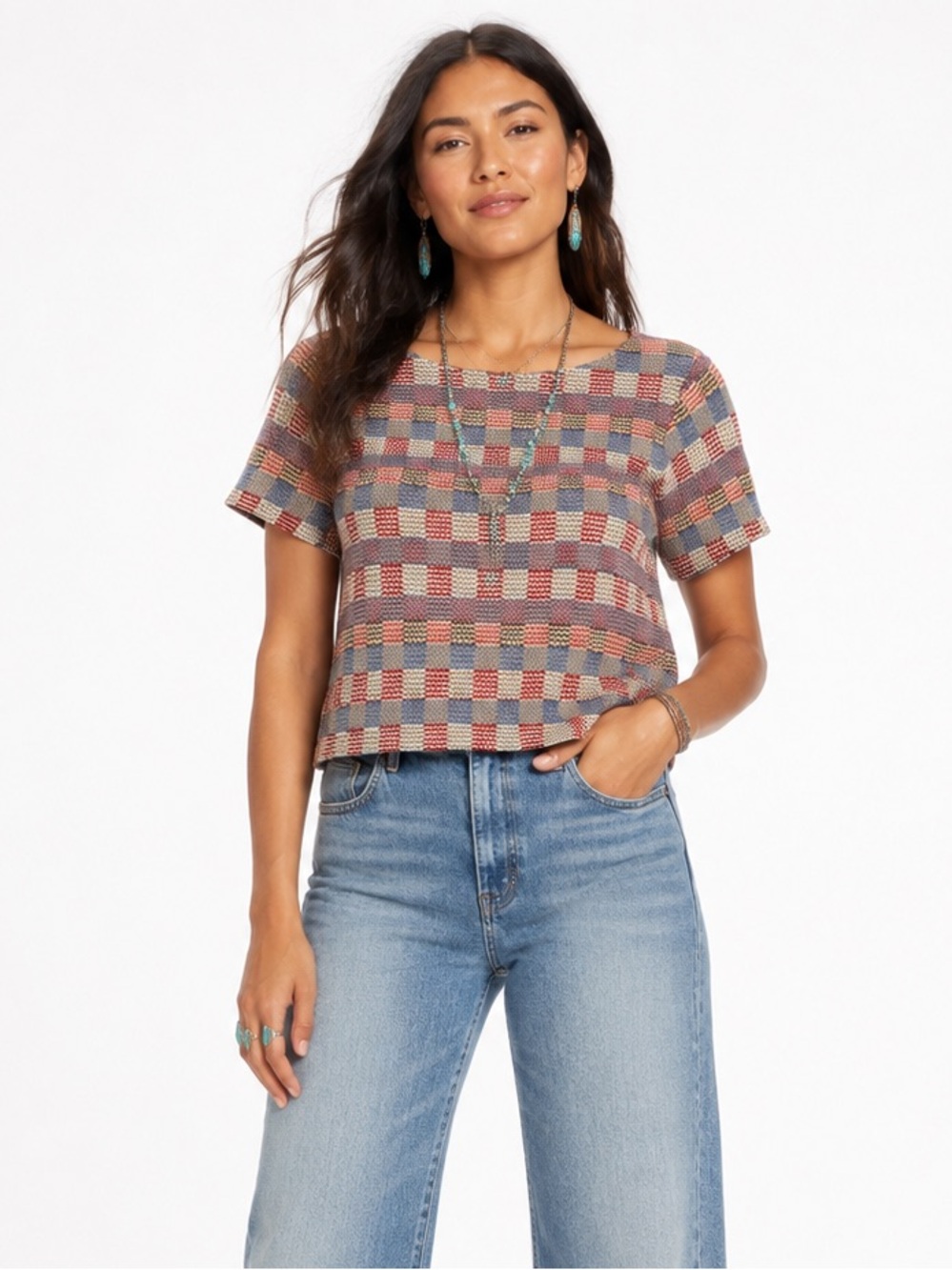 Madewell Multicolor Geometric Jacquard Knit Top Size S Boho Retro